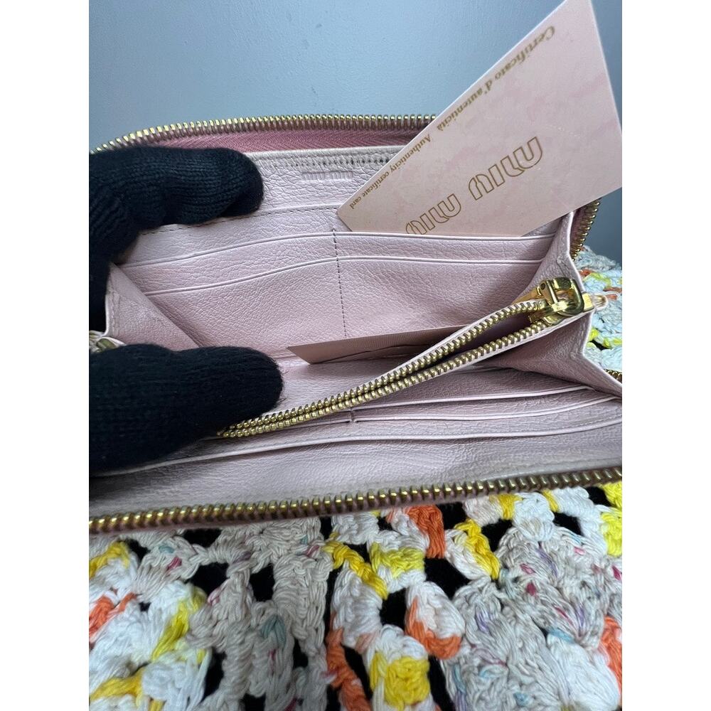 Miu Miu Madras Bicolore Bow Zip Around Wallet Rosa Gemma Pink Authentic - Picture 10 of 16